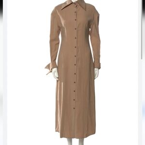NWT Aaizel Camel Button Front Exaggerated Collar Cuffs Maxi Shirt Dress Size 14